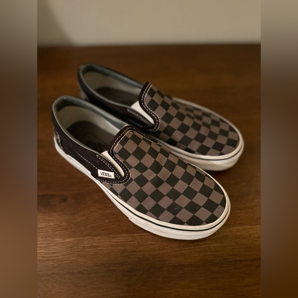 Vans Black and Grey Checkered Slip-Ons